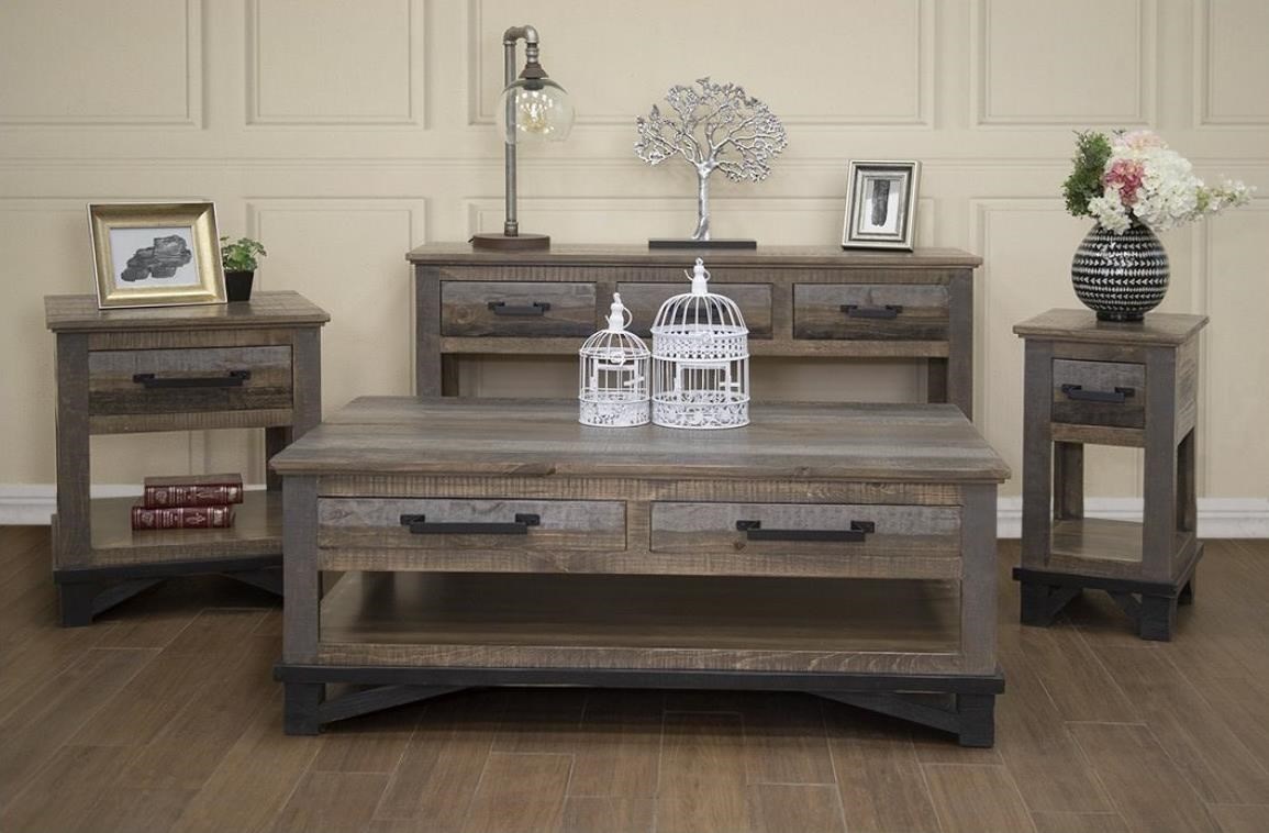 International Furniture Direct Loft 1353082 Rustic Sofa Table with 3